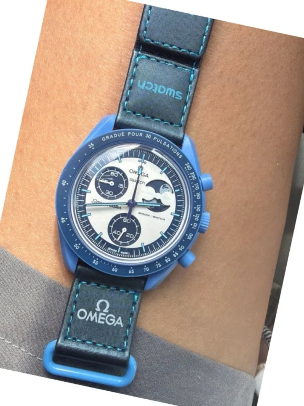 Blue Moon omega Swatch Chronograph Watch